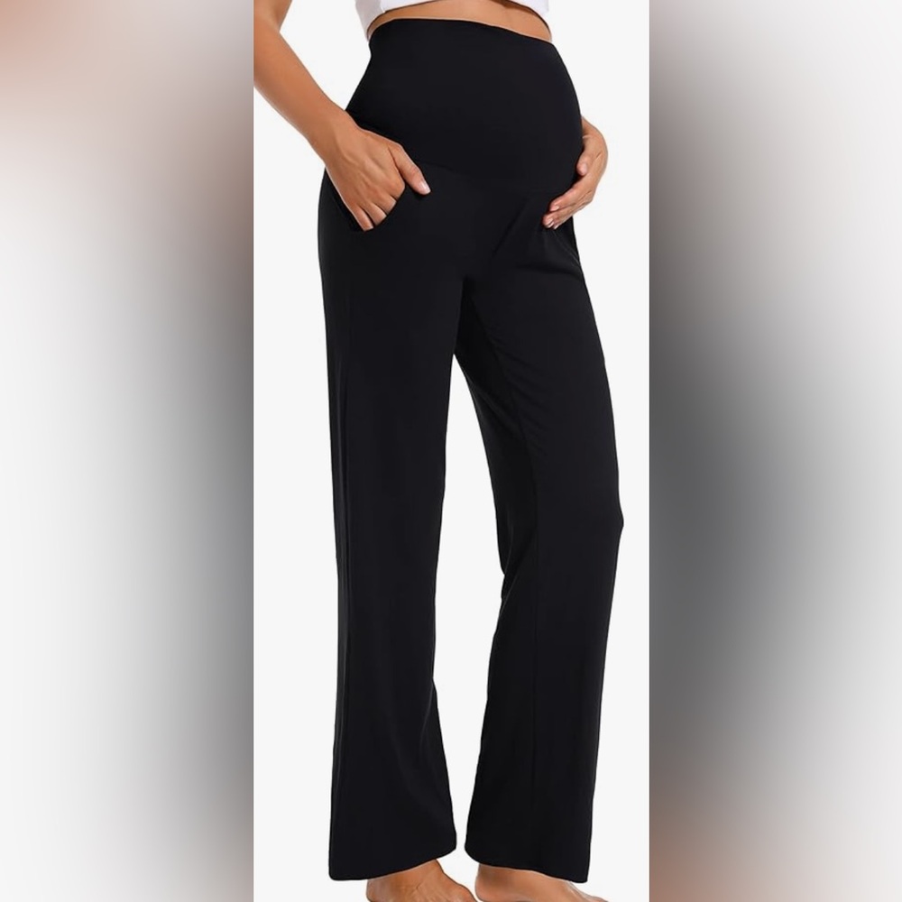JOYSPELS Women’s Black Maternity Leggings Pants Athletic Semi Flare NWT Size S